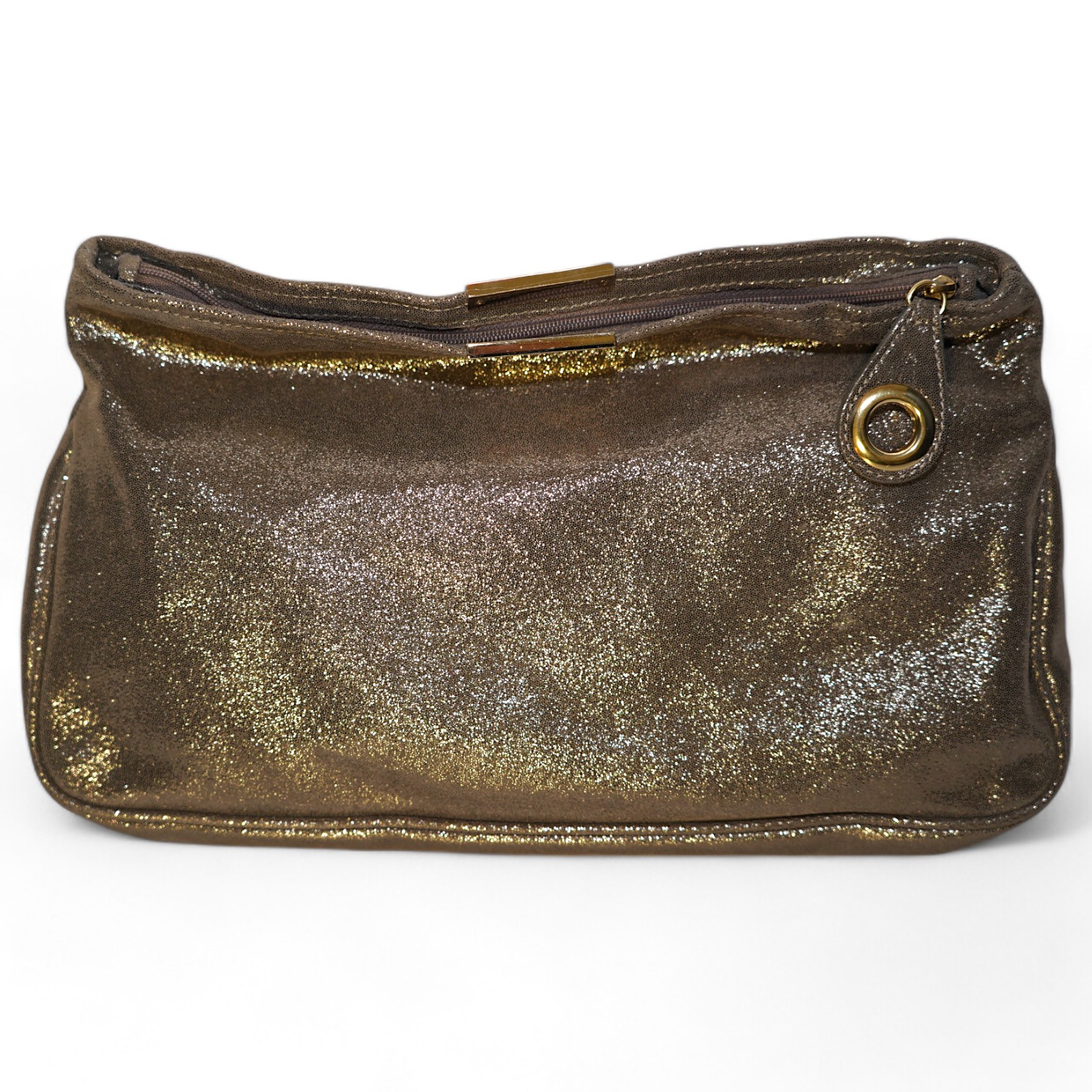 A Jimmy Choo metallic gold clutch bag, with dust bag